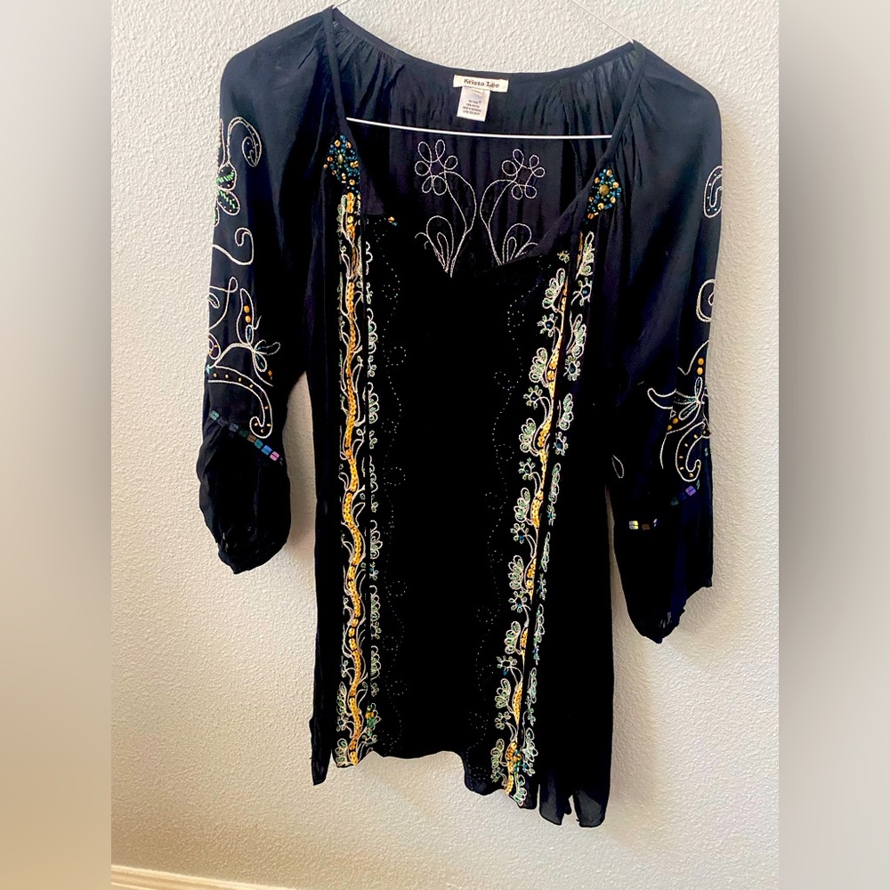 Xs black embroidered tunic